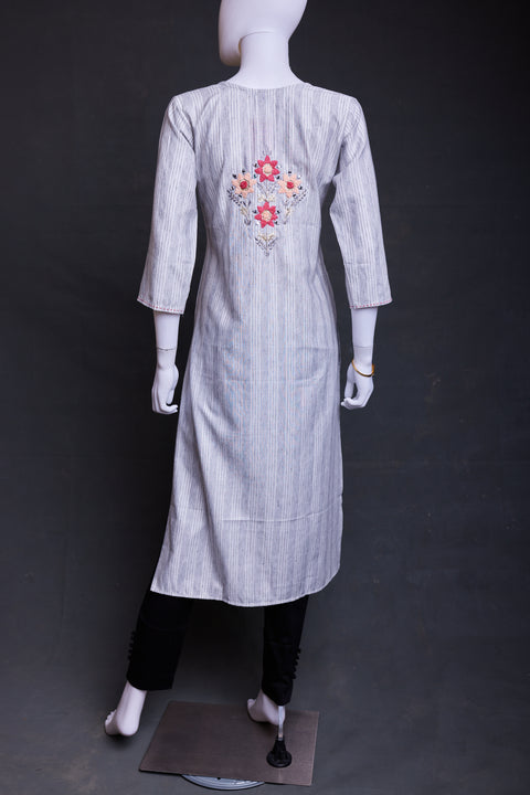 Ash and White Striped Straight Cut Kurta