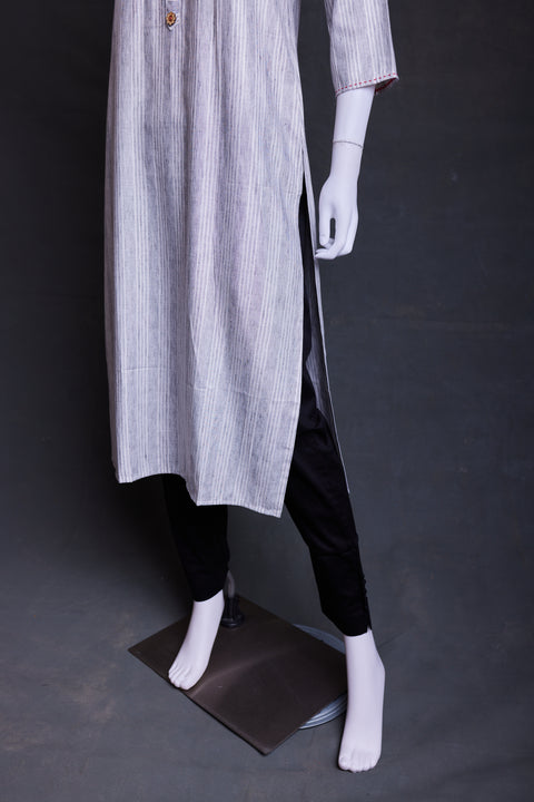 Ash and White Striped Straight Cut Kurta