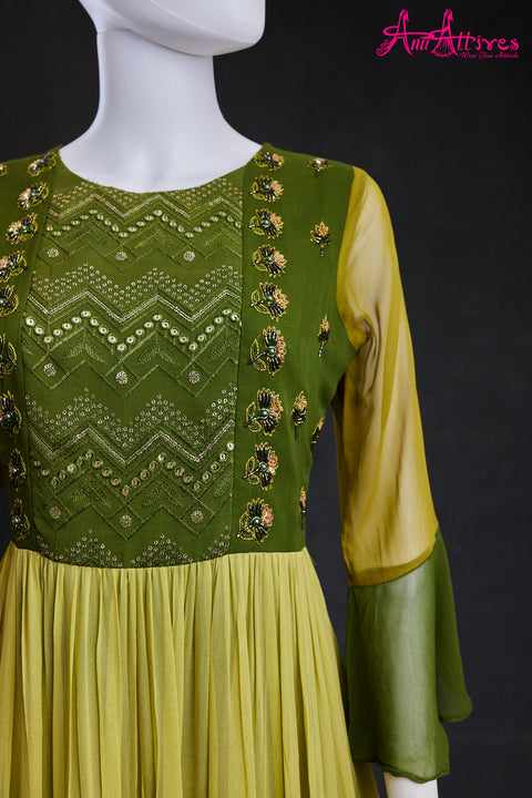 Green Georgette Long Kurti