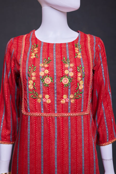 Red Straight Cut Kurta