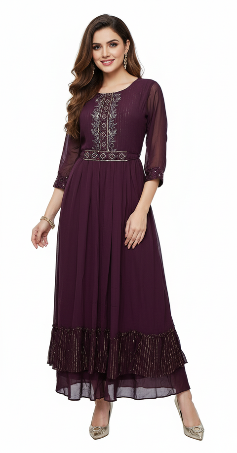 Wine Color A-Line Kurti