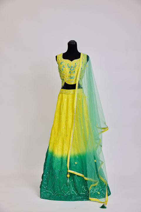 Yellow and Green Mirrored Lehenga