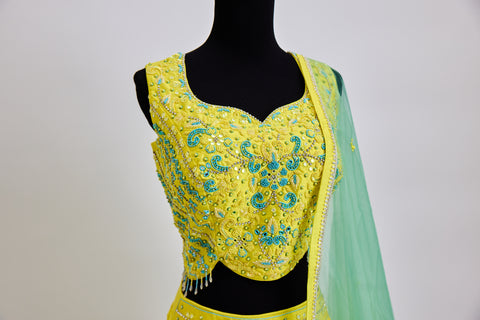 Yellow and Green Mirrored Lehenga