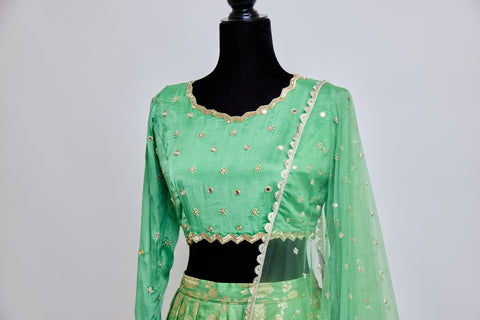 Pista Green Banaras Lehenga