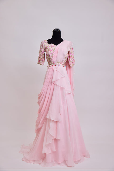 Baby Pink Chiffon Lehenga