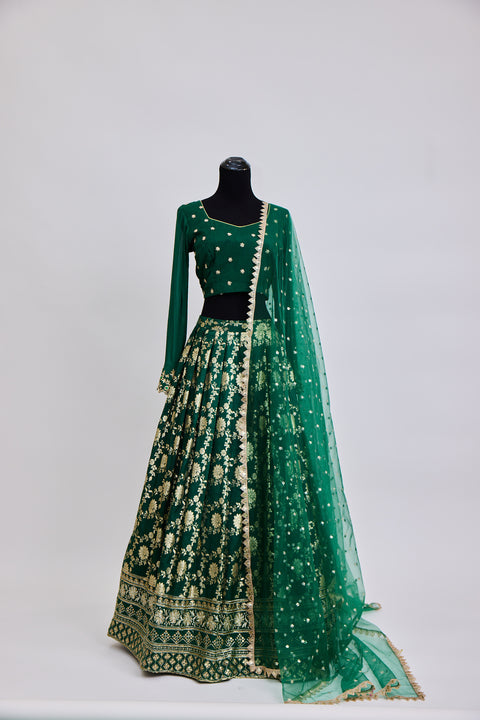 Bottle Green Banaras Lehenga