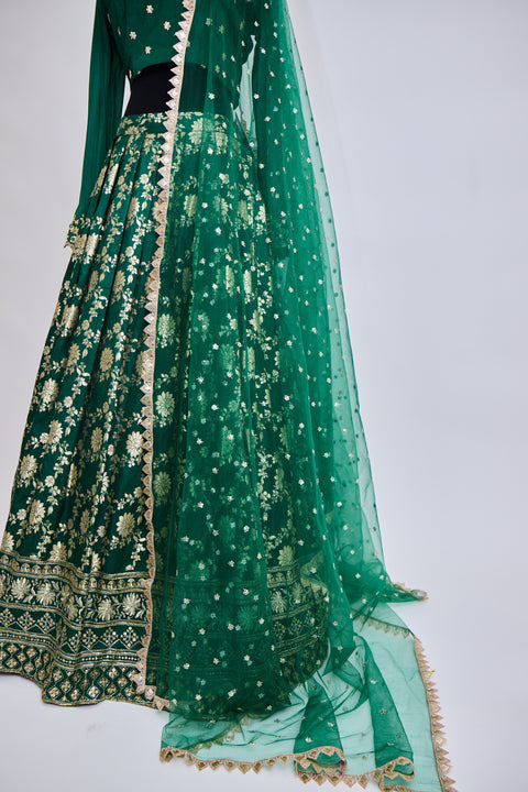Bottle Green Banaras Lehenga