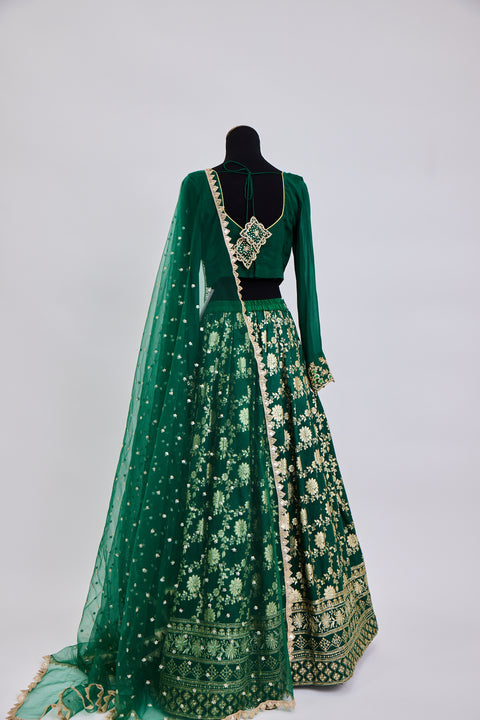 Bottle Green Banaras Lehenga