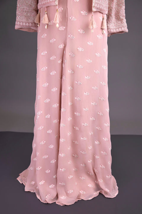 Peach Sharara with shrug set