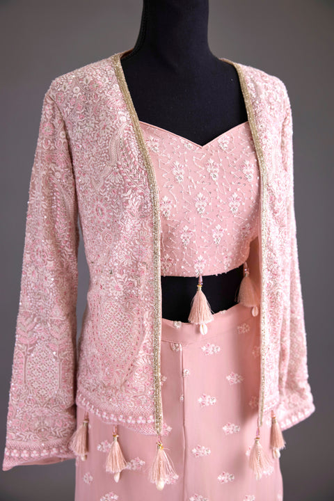 Peach Sharara with shrug set