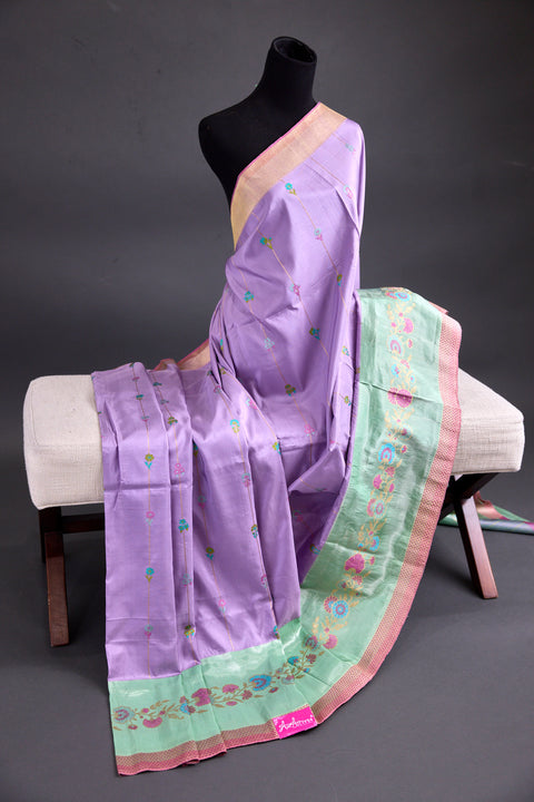 Lavender and Sea Green Pure Banaras Saree