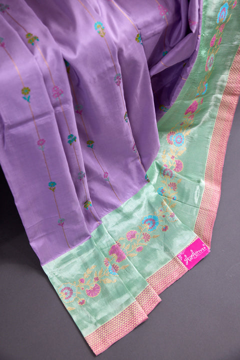 Lavender and Sea Green Pure Banaras Saree