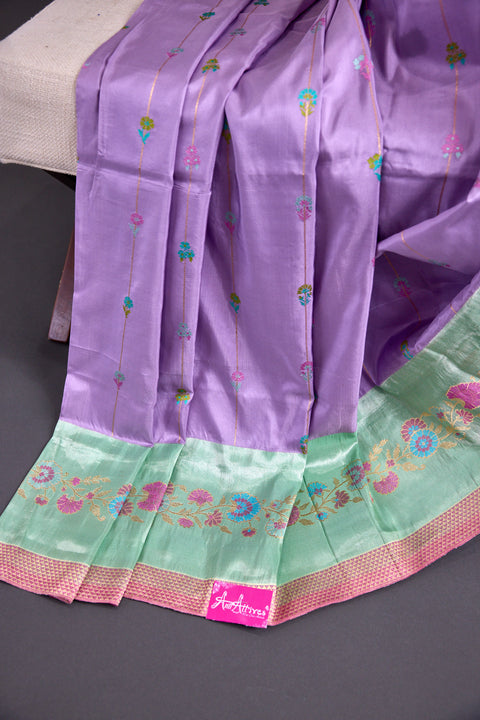 Lavender and Sea Green Pure Banaras Saree
