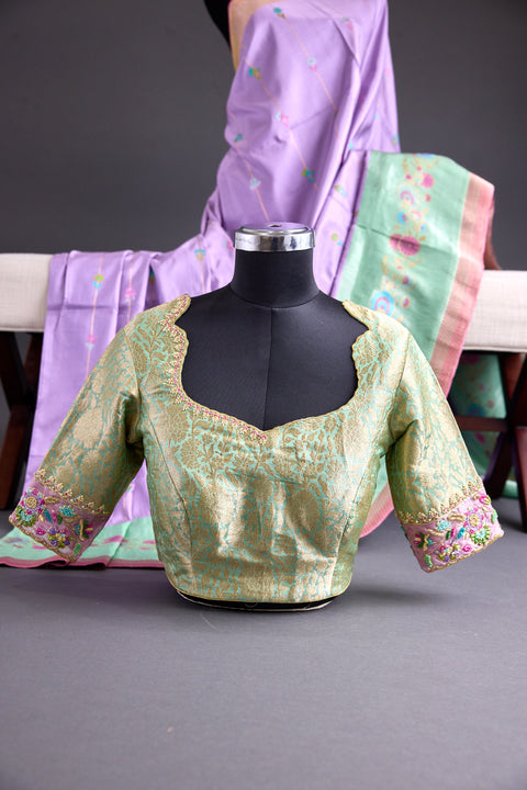 Lavender and Sea Green Pure Banaras Saree