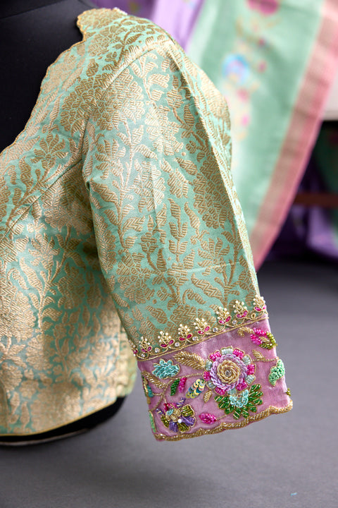 Lavender and Sea Green Pure Banaras Saree