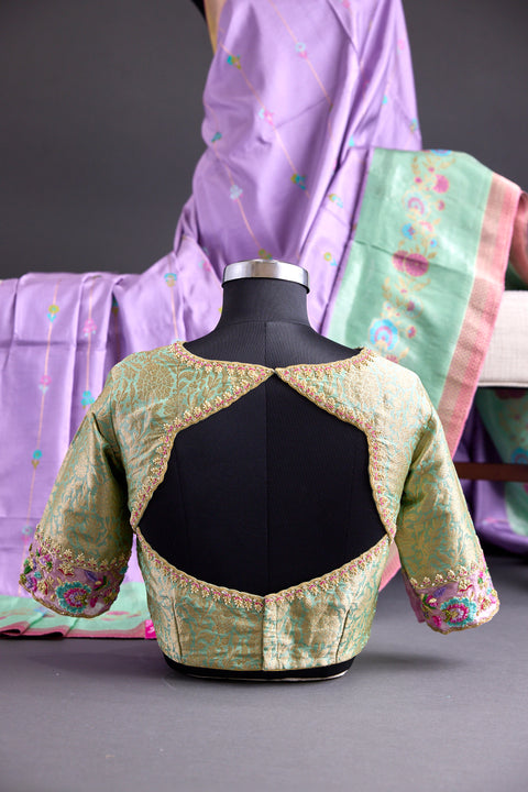 Lavender and Sea Green Pure Banaras Saree