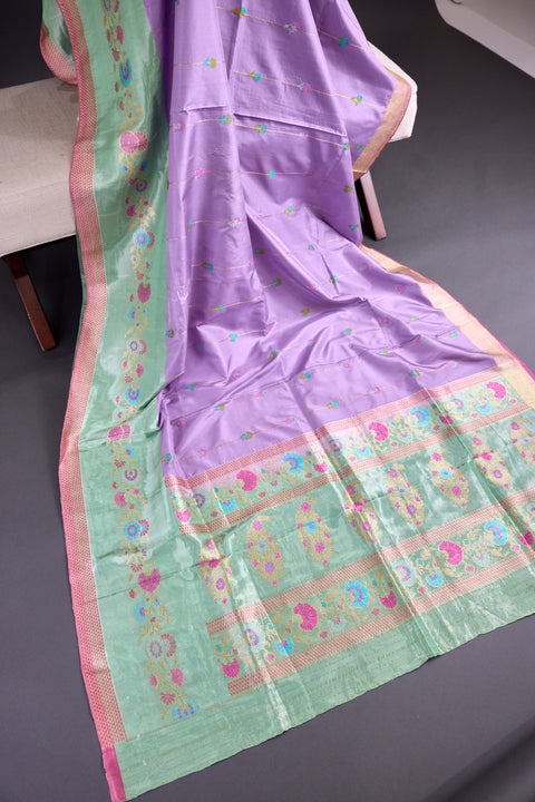 Lavender and Sea Green Pure Banaras Saree