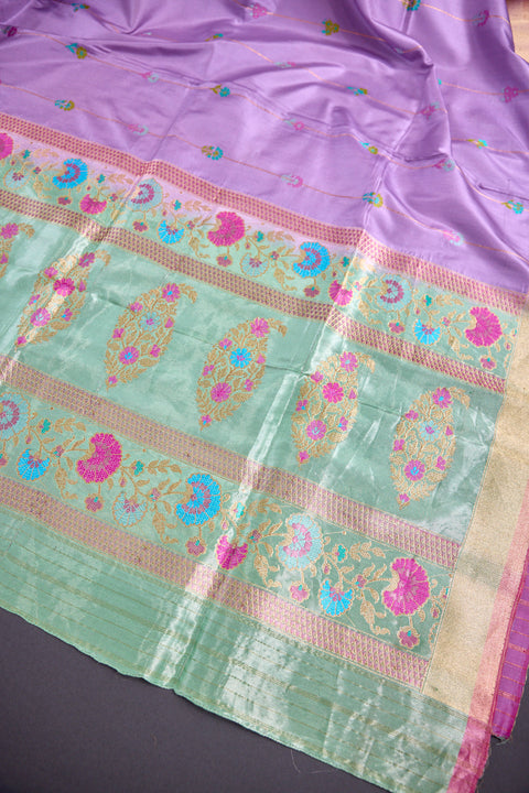 Lavender and Sea Green Pure Banaras Saree