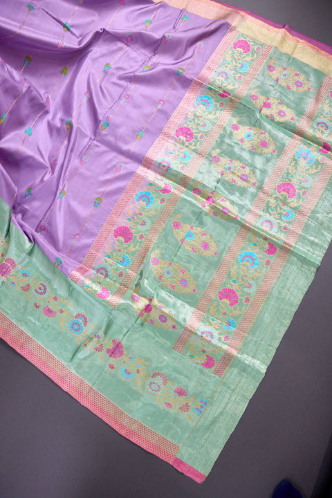 Lavender and Sea Green Pure Banaras Saree