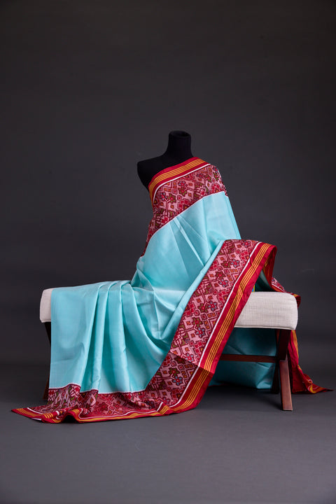 Sky Blue and Maroon Patan Patola Saree
