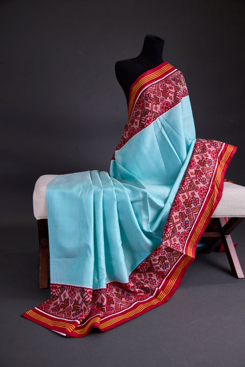 Sky Blue and Maroon Patan Patola Saree