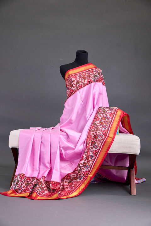 Baby Pink and dark Red Patan Patola Saree