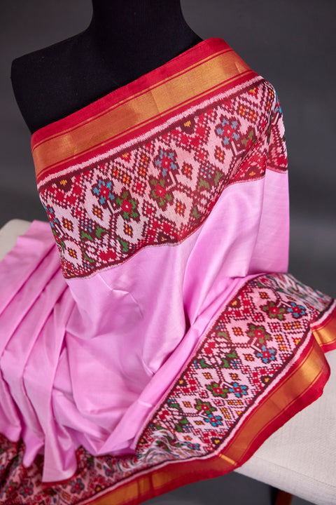 Baby Pink and dark Red Patan Patola Saree