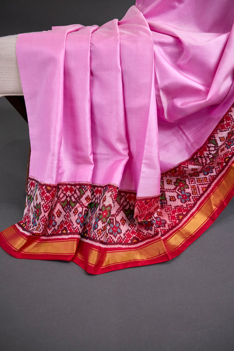 Baby Pink and dark Red Patan Patola Saree