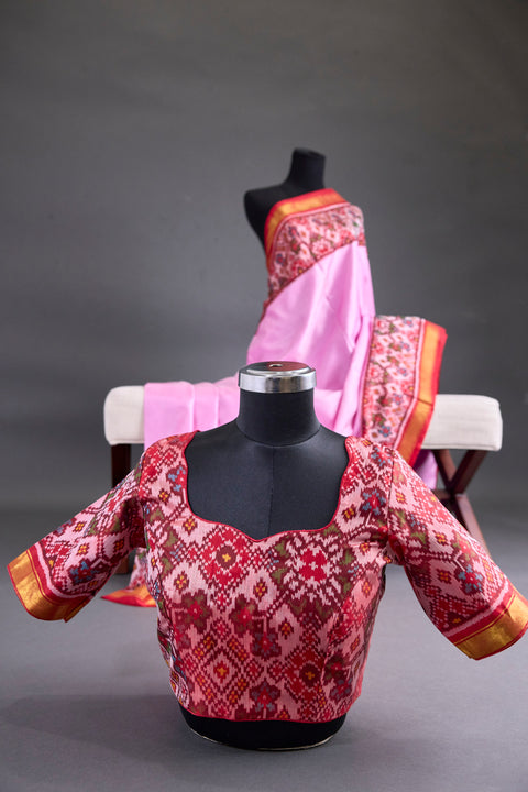 Baby Pink and dark Red Patan Patola Saree