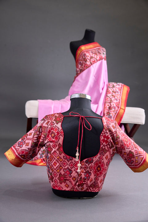 Baby Pink and dark Red Patan Patola Saree