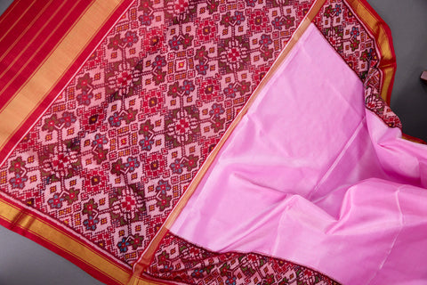 Baby Pink and dark Red Patan Patola Saree