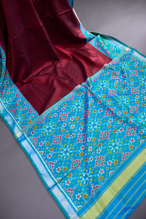 Maroon and Blue Patan Patola Saree