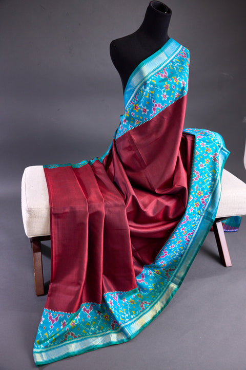 Maroon and Blue Patan Patola Saree