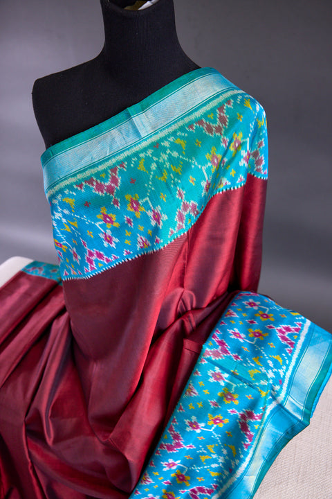 Maroon and Blue Patan Patola Saree