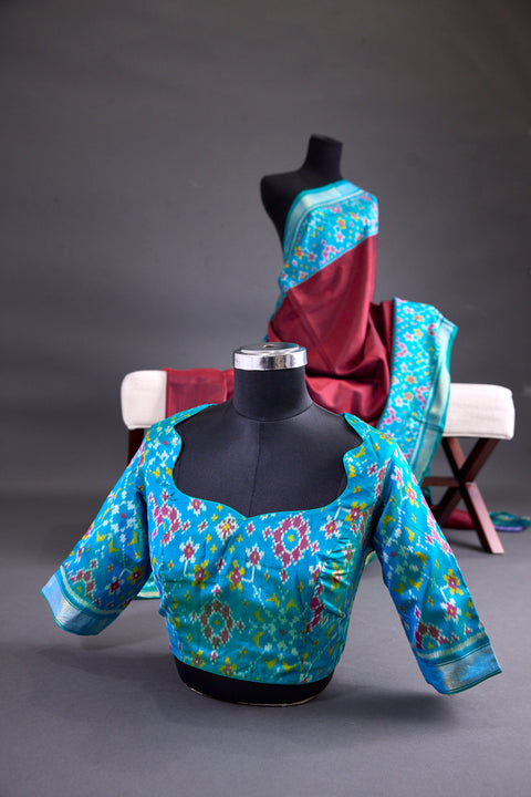Maroon and Blue Patan Patola Saree