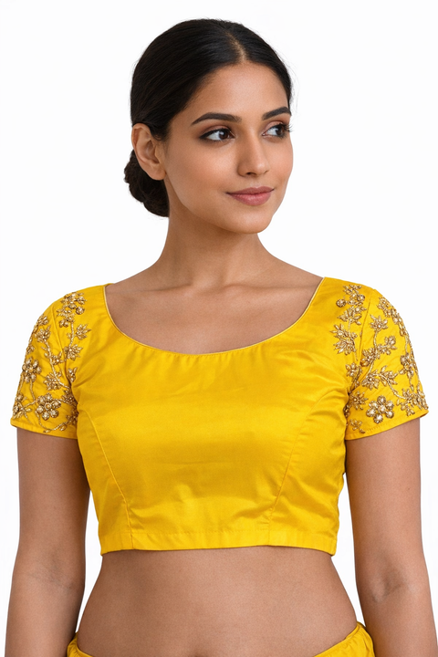 Yellow Readymade Blouse with Hand Work