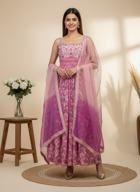 Pink & Purple Long Kurti