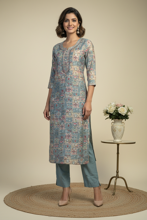 Ash Floral Kurta & Pant Set
