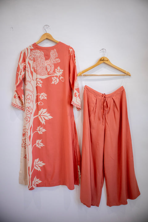 Light Orange Kurta & Pant Set in Rayon silk