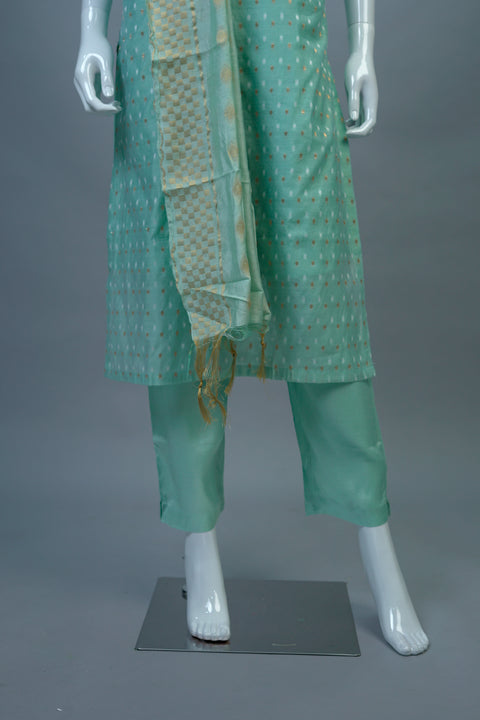 Light Blue Kurta, Pants and Dupatta set in Chanderi Silk