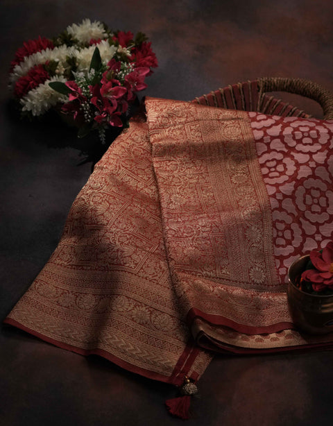 Red Floral Organza Saree