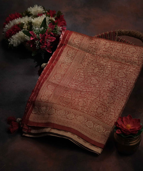 Red Floral Organza Saree