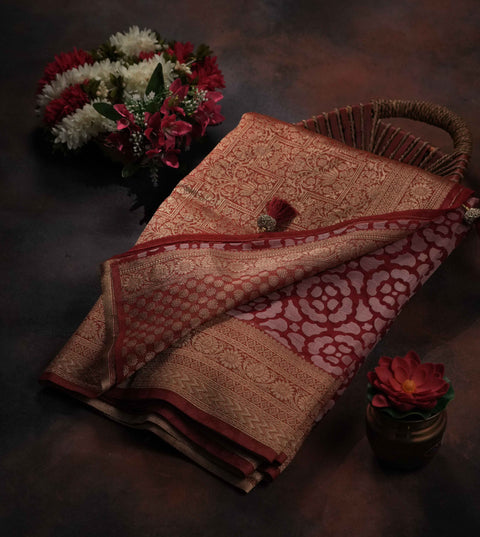 Red Floral Organza Saree