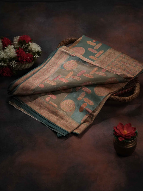 Green and Mustard Organza Tissue Saree