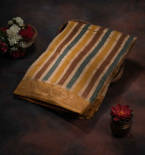 Yellow and Cream Dola Silk Saree