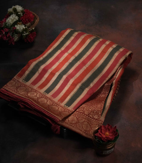 Red and Cream Dola Silk Saree