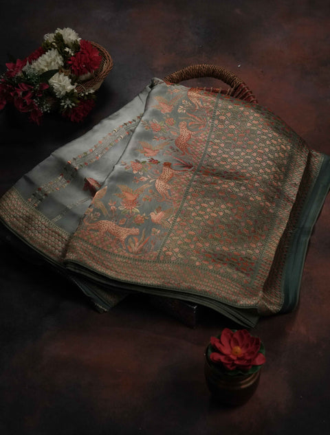 Light Blue Satin Organza Saree