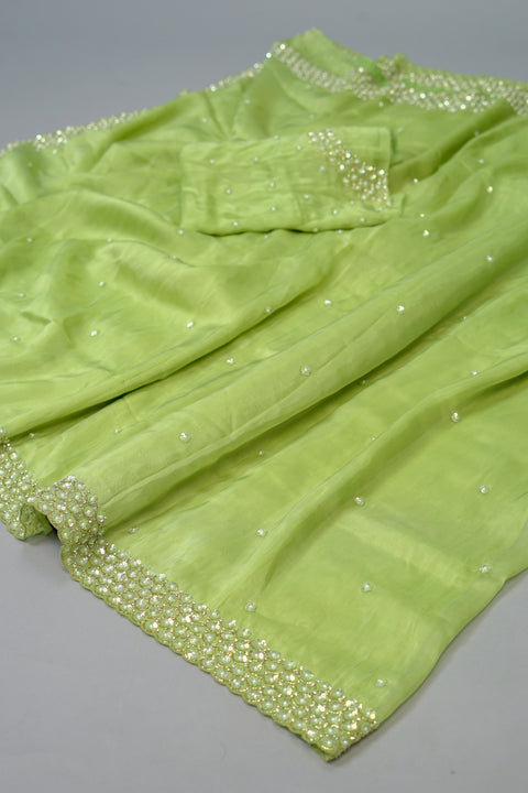 Pista Green Soft Organza Cocktail saree