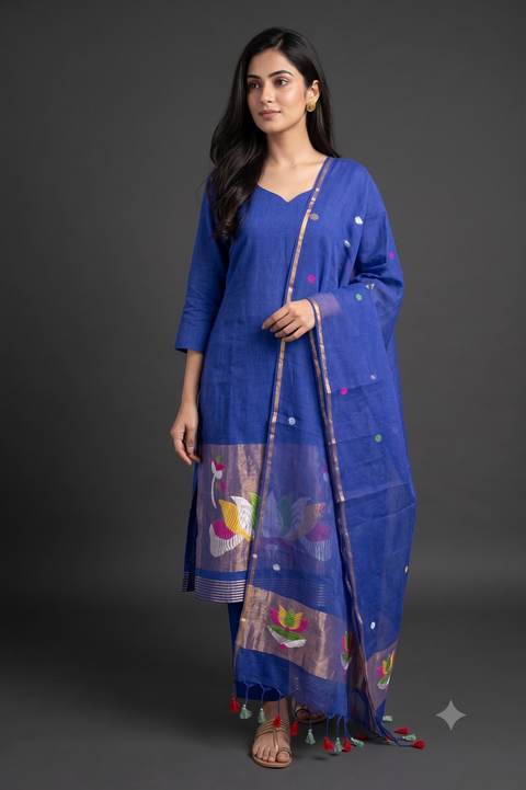 Royal Blue Jamdhani Kurta Set