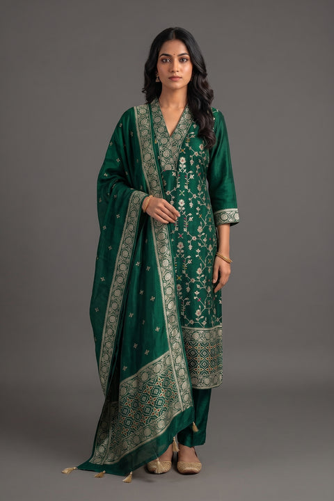 Bottle Green Tussar Suit set